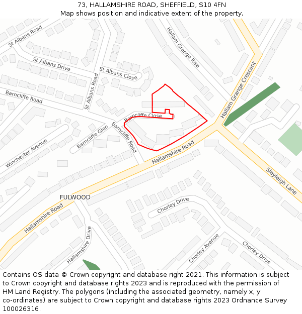 73, HALLAMSHIRE ROAD, SHEFFIELD, S10 4FN: Location map and indicative extent of plot