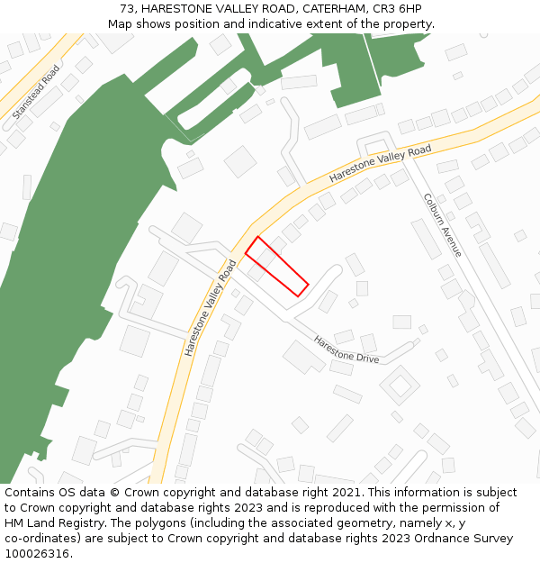 73, HARESTONE VALLEY ROAD, CATERHAM, CR3 6HP: Location map and indicative extent of plot