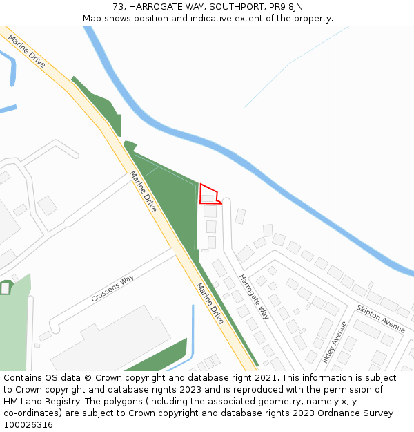 73, HARROGATE WAY, SOUTHPORT, PR9 8JN: Location map and indicative extent of plot