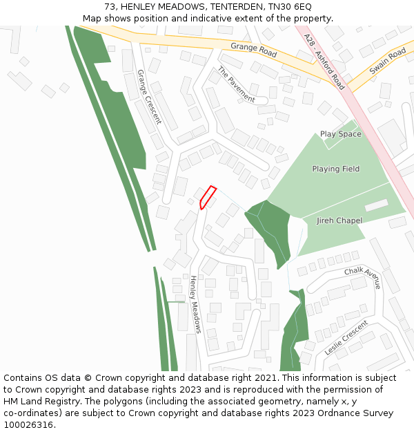 73, HENLEY MEADOWS, TENTERDEN, TN30 6EQ: Location map and indicative extent of plot