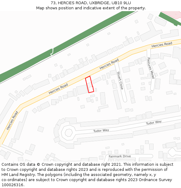 73, HERCIES ROAD, UXBRIDGE, UB10 9LU: Location map and indicative extent of plot