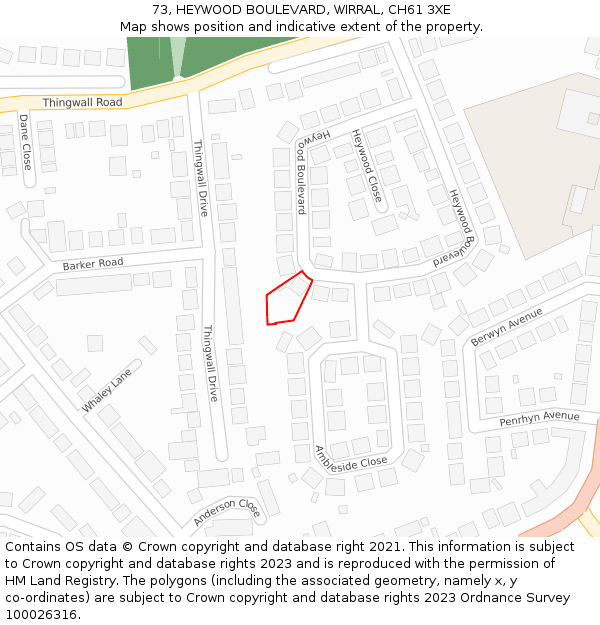 73, HEYWOOD BOULEVARD, WIRRAL, CH61 3XE: Location map and indicative extent of plot