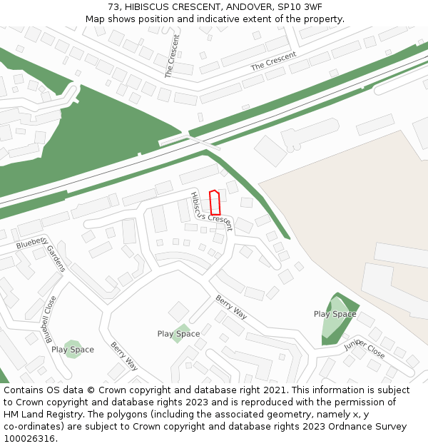 73, HIBISCUS CRESCENT, ANDOVER, SP10 3WF: Location map and indicative extent of plot