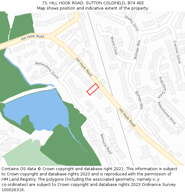 73, HILL HOOK ROAD, SUTTON COLDFIELD, B74 4EE: Location map and indicative extent of plot