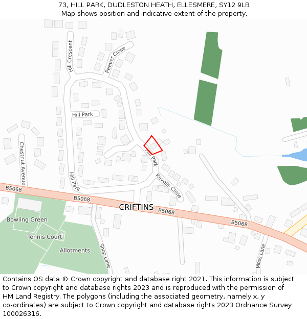 73, HILL PARK, DUDLESTON HEATH, ELLESMERE, SY12 9LB: Location map and indicative extent of plot