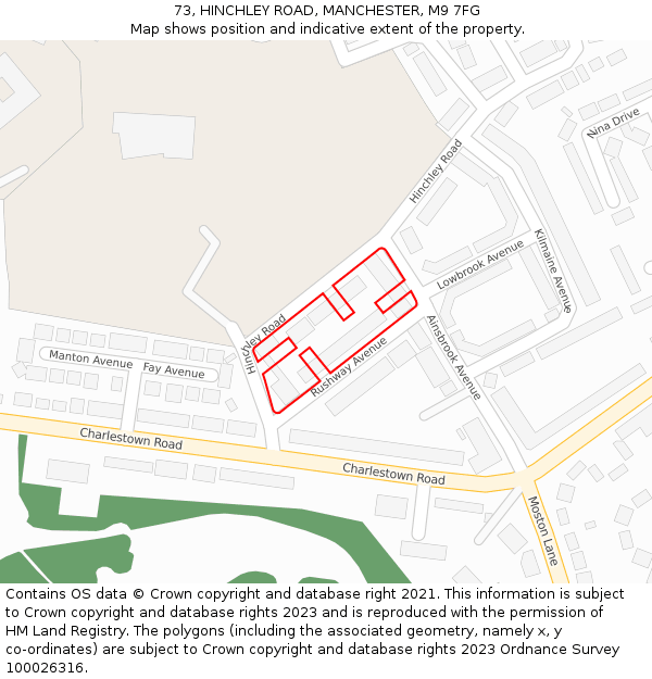 73, HINCHLEY ROAD, MANCHESTER, M9 7FG: Location map and indicative extent of plot
