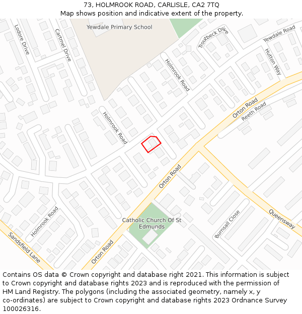 73, HOLMROOK ROAD, CARLISLE, CA2 7TQ: Location map and indicative extent of plot
