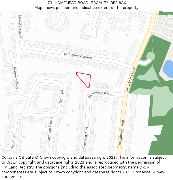73, HOMEMEAD ROAD, BROMLEY, BR2 8AX: Location map and indicative extent of plot