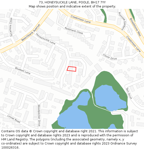 73, HONEYSUCKLE LANE, POOLE, BH17 7YY: Location map and indicative extent of plot