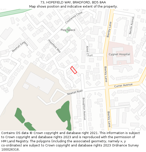 73, HOPEFIELD WAY, BRADFORD, BD5 8AA: Location map and indicative extent of plot