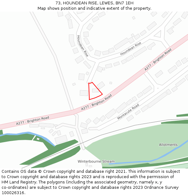 73, HOUNDEAN RISE, LEWES, BN7 1EH: Location map and indicative extent of plot