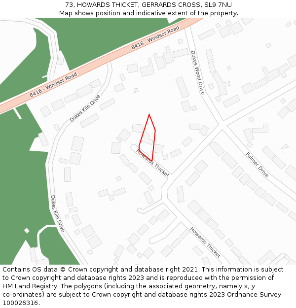 73, HOWARDS THICKET, GERRARDS CROSS, SL9 7NU: Location map and indicative extent of plot