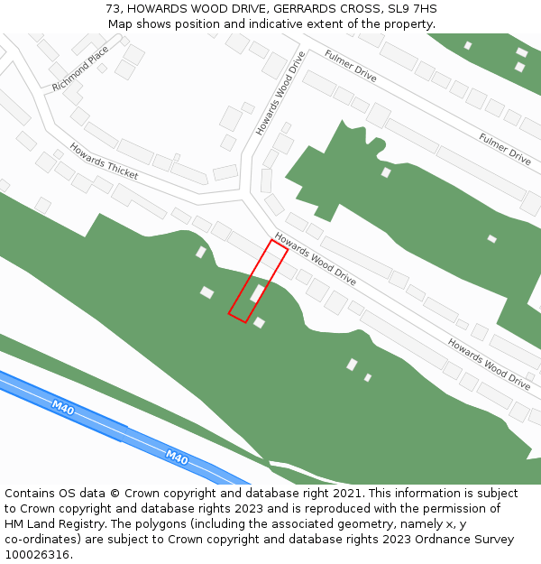 73, HOWARDS WOOD DRIVE, GERRARDS CROSS, SL9 7HS: Location map and indicative extent of plot