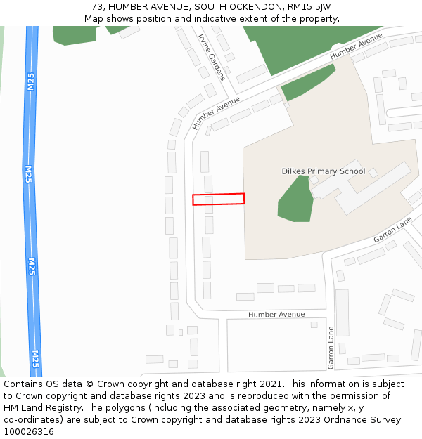 73, HUMBER AVENUE, SOUTH OCKENDON, RM15 5JW: Location map and indicative extent of plot