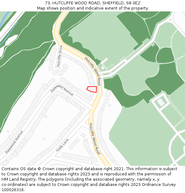 73, HUTCLIFFE WOOD ROAD, SHEFFIELD, S8 0EZ: Location map and indicative extent of plot