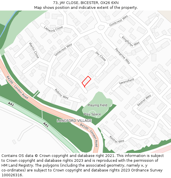 73, JAY CLOSE, BICESTER, OX26 6XN: Location map and indicative extent of plot