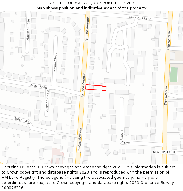 73, JELLICOE AVENUE, GOSPORT, PO12 2PB: Location map and indicative extent of plot