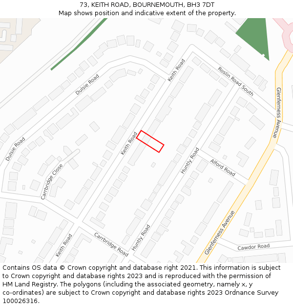 73, KEITH ROAD, BOURNEMOUTH, BH3 7DT: Location map and indicative extent of plot