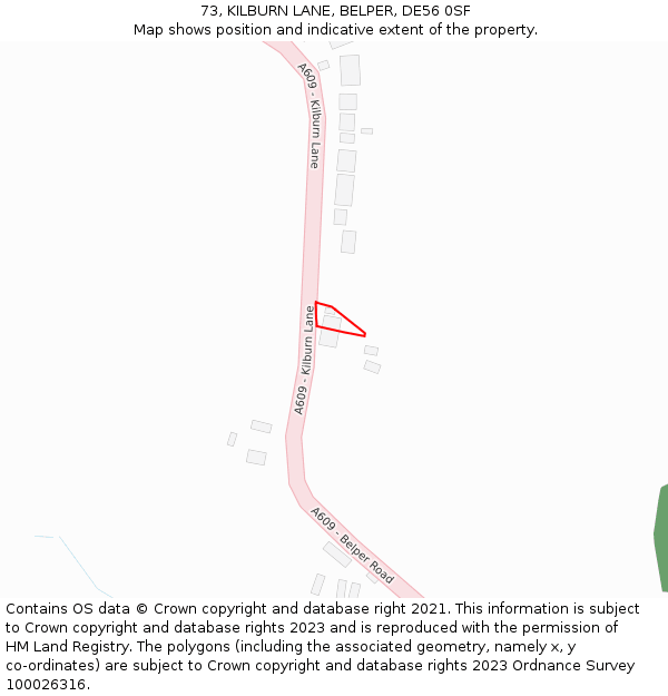 73, KILBURN LANE, BELPER, DE56 0SF: Location map and indicative extent of plot