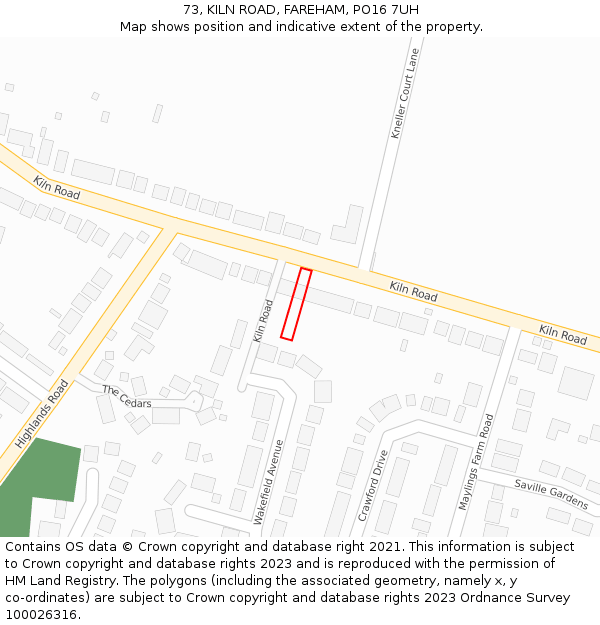 73, KILN ROAD, FAREHAM, PO16 7UH: Location map and indicative extent of plot
