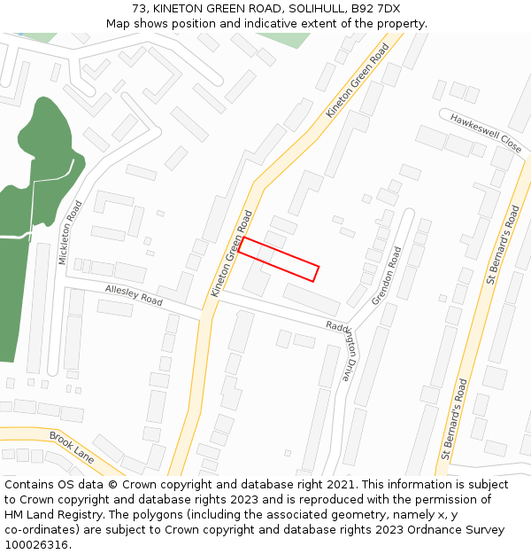 73, KINETON GREEN ROAD, SOLIHULL, B92 7DX: Location map and indicative extent of plot