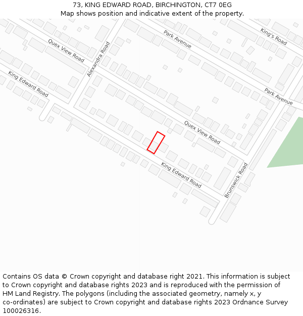 73, KING EDWARD ROAD, BIRCHINGTON, CT7 0EG: Location map and indicative extent of plot