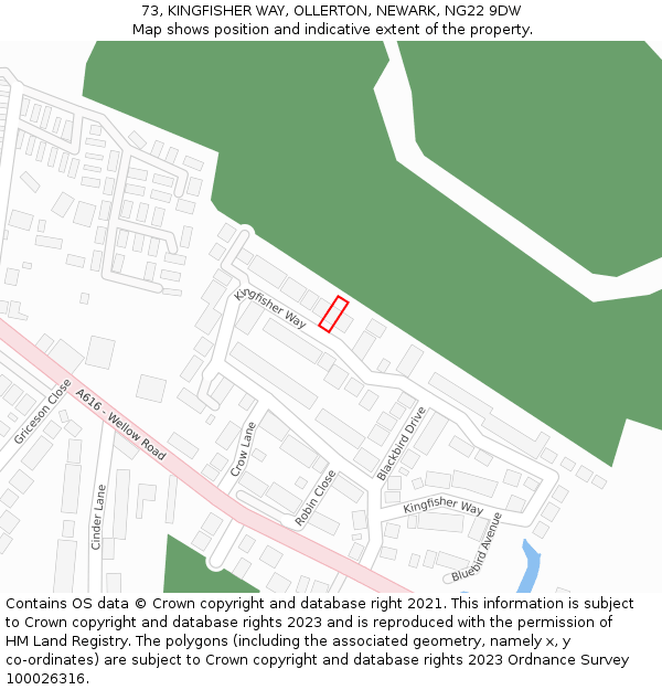 73, KINGFISHER WAY, OLLERTON, NEWARK, NG22 9DW: Location map and indicative extent of plot