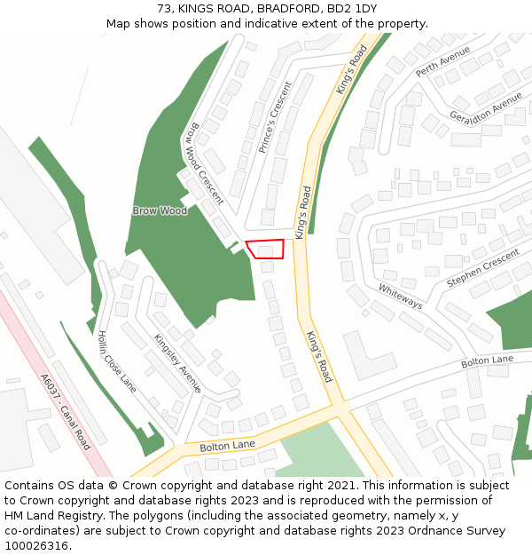 73, KINGS ROAD, BRADFORD, BD2 1DY: Location map and indicative extent of plot