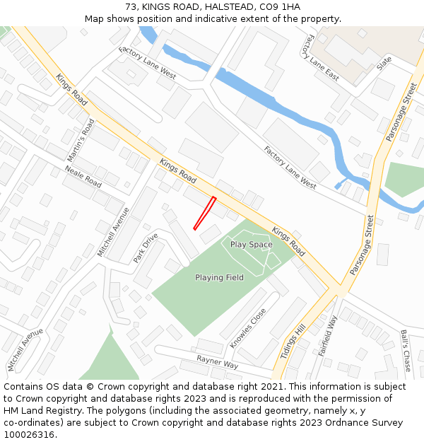 73, KINGS ROAD, HALSTEAD, CO9 1HA: Location map and indicative extent of plot