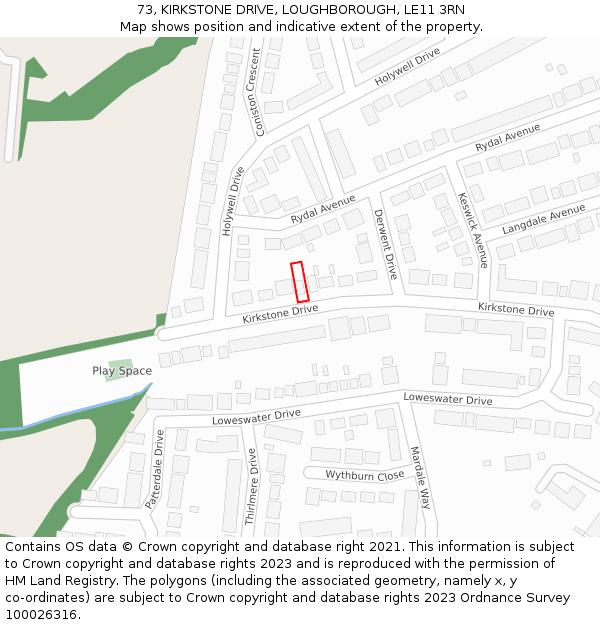 73, KIRKSTONE DRIVE, LOUGHBOROUGH, LE11 3RN: Location map and indicative extent of plot