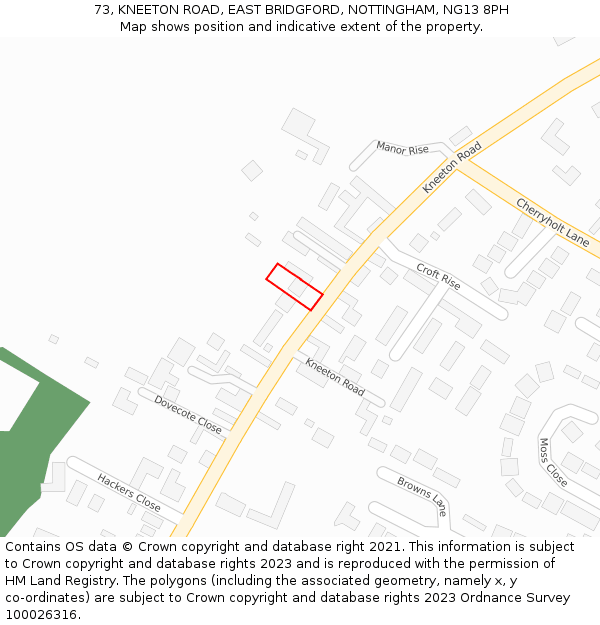 73, KNEETON ROAD, EAST BRIDGFORD, NOTTINGHAM, NG13 8PH: Location map and indicative extent of plot