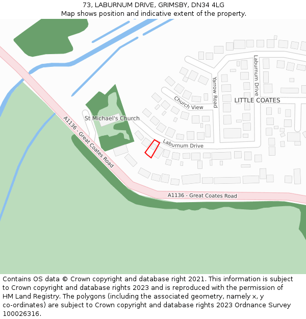 73, LABURNUM DRIVE, GRIMSBY, DN34 4LG: Location map and indicative extent of plot