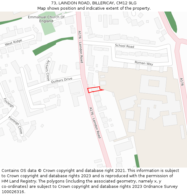 73, LAINDON ROAD, BILLERICAY, CM12 9LG: Location map and indicative extent of plot