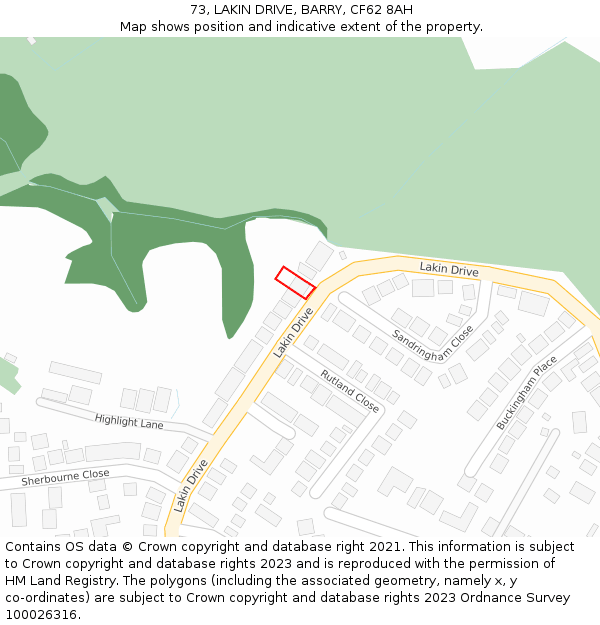 73, LAKIN DRIVE, BARRY, CF62 8AH: Location map and indicative extent of plot