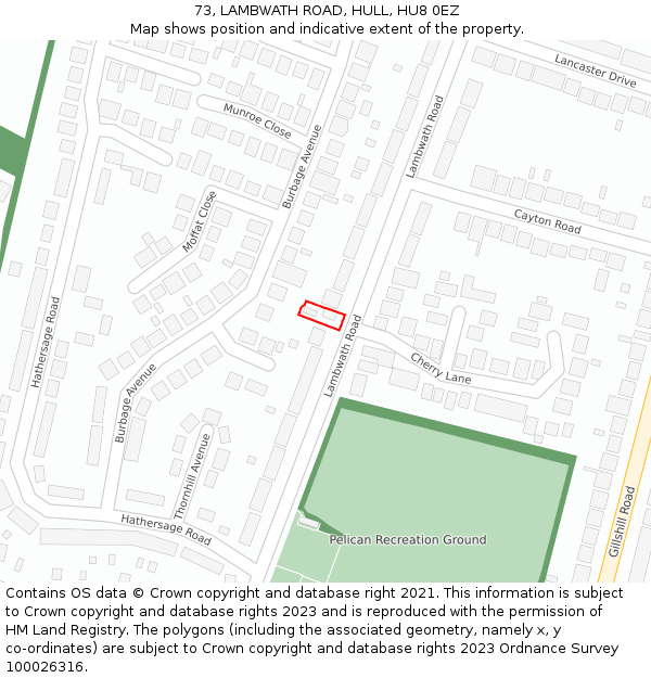 73, LAMBWATH ROAD, HULL, HU8 0EZ: Location map and indicative extent of plot