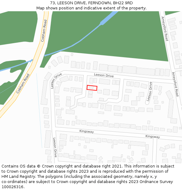 73, LEESON DRIVE, FERNDOWN, BH22 9RD: Location map and indicative extent of plot