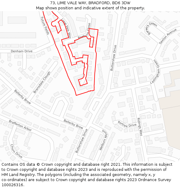 73, LIME VALE WAY, BRADFORD, BD6 3DW: Location map and indicative extent of plot