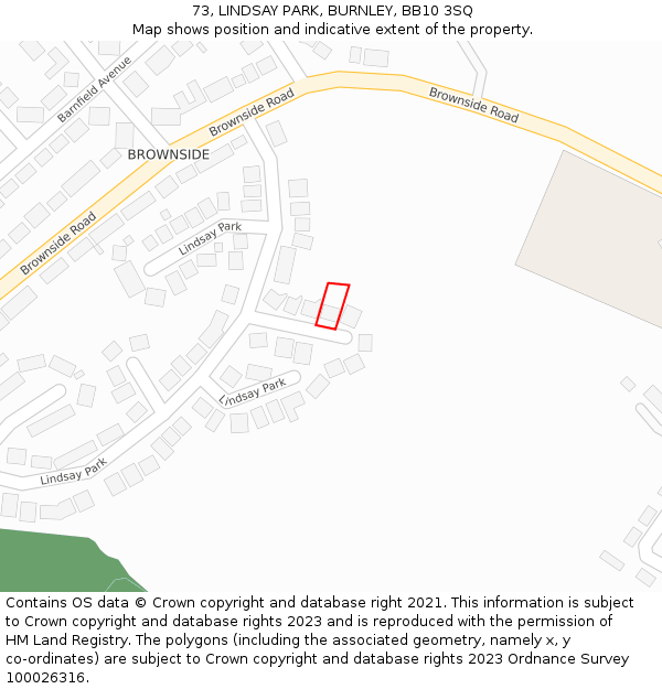 73, LINDSAY PARK, BURNLEY, BB10 3SQ: Location map and indicative extent of plot