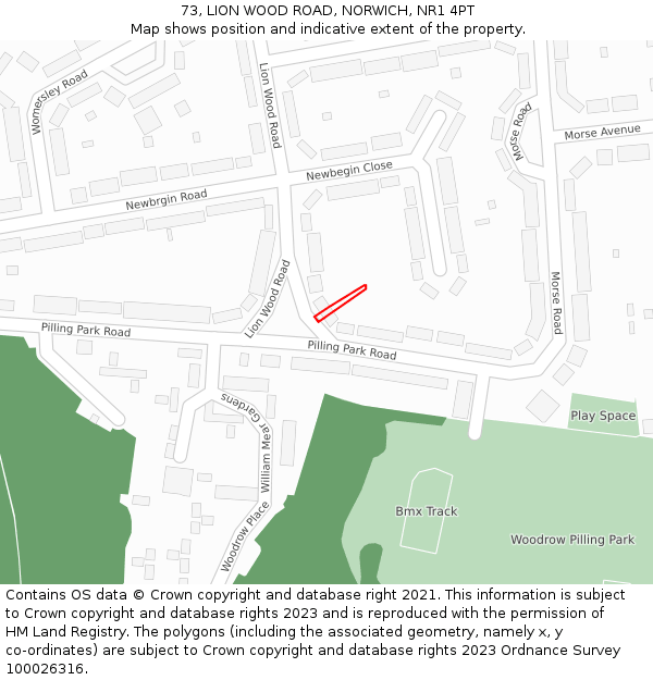 73, LION WOOD ROAD, NORWICH, NR1 4PT: Location map and indicative extent of plot