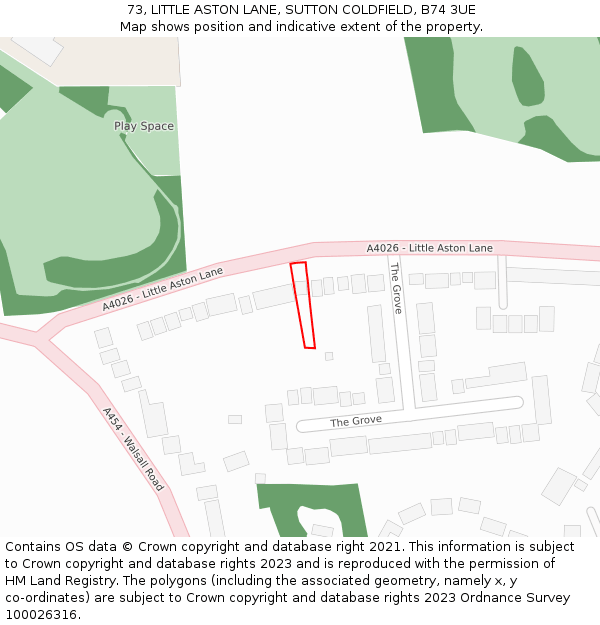 73, LITTLE ASTON LANE, SUTTON COLDFIELD, B74 3UE: Location map and indicative extent of plot