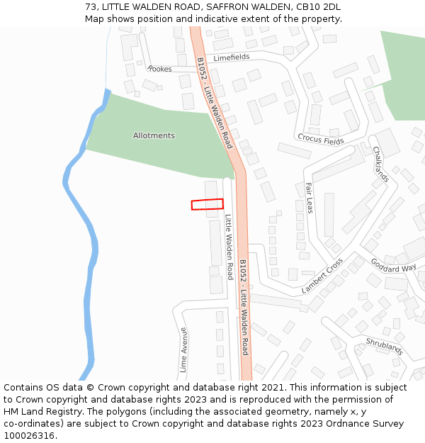 73, LITTLE WALDEN ROAD, SAFFRON WALDEN, CB10 2DL: Location map and indicative extent of plot