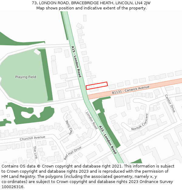 73, LONDON ROAD, BRACEBRIDGE HEATH, LINCOLN, LN4 2JW: Location map and indicative extent of plot