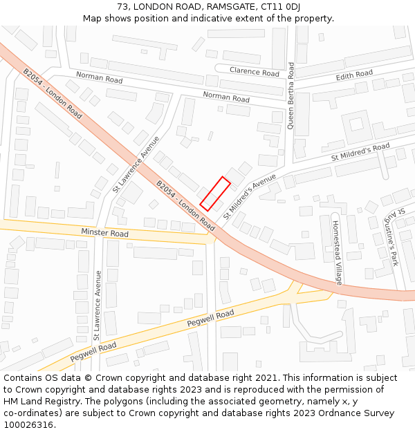 73, LONDON ROAD, RAMSGATE, CT11 0DJ: Location map and indicative extent of plot