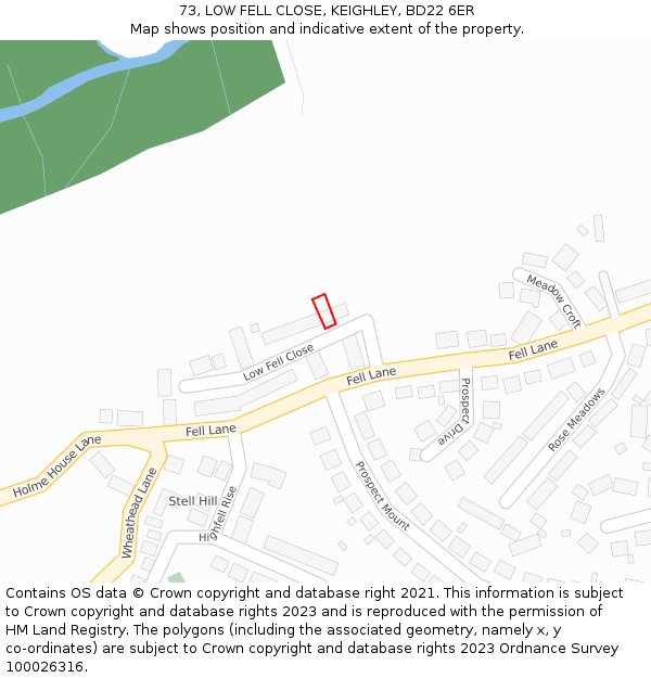 73, LOW FELL CLOSE, KEIGHLEY, BD22 6ER: Location map and indicative extent of plot