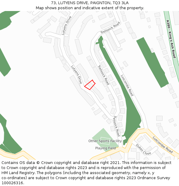 73, LUTYENS DRIVE, PAIGNTON, TQ3 3LA: Location map and indicative extent of plot