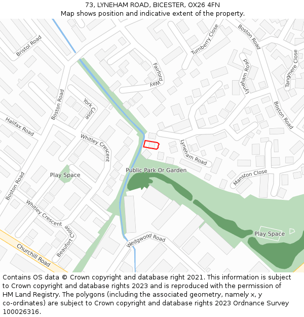 73, LYNEHAM ROAD, BICESTER, OX26 4FN: Location map and indicative extent of plot