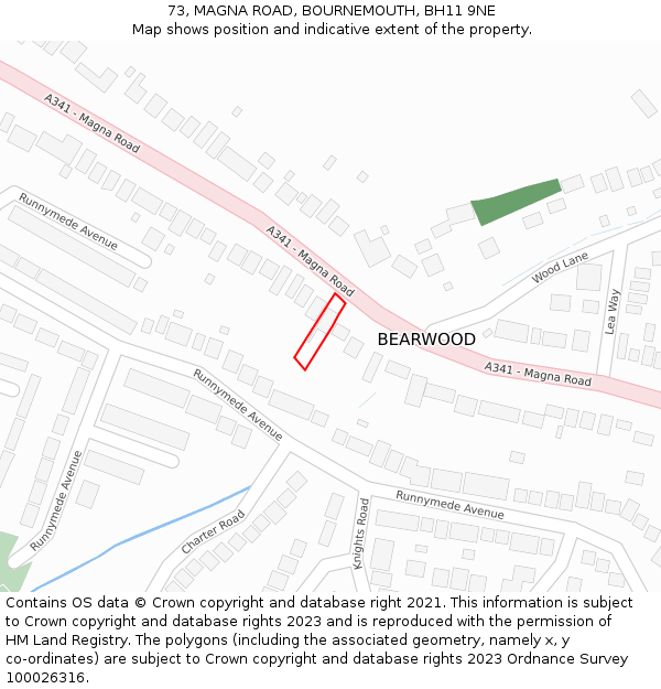 73, MAGNA ROAD, BOURNEMOUTH, BH11 9NE: Location map and indicative extent of plot