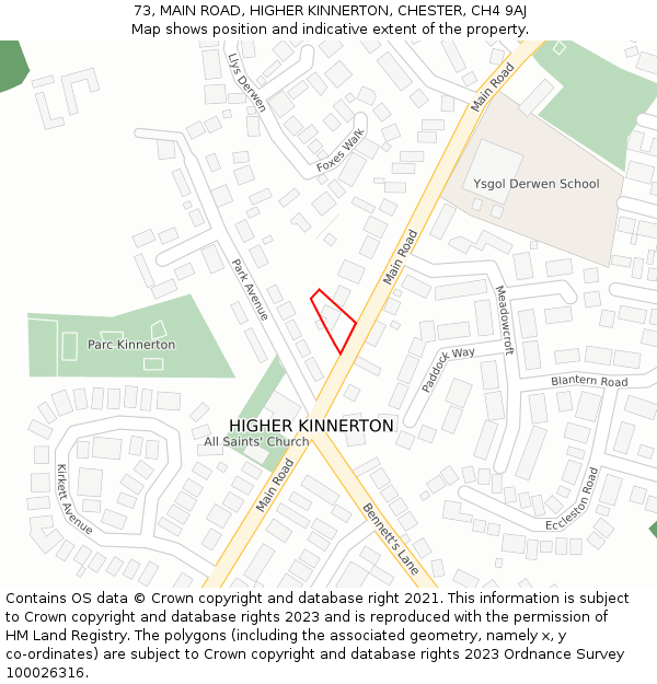 73, MAIN ROAD, HIGHER KINNERTON, CHESTER, CH4 9AJ: Location map and indicative extent of plot