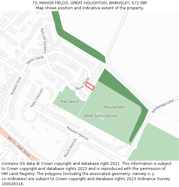 73, MANOR FIELDS, GREAT HOUGHTON, BARNSLEY, S72 0BF: Location map and indicative extent of plot