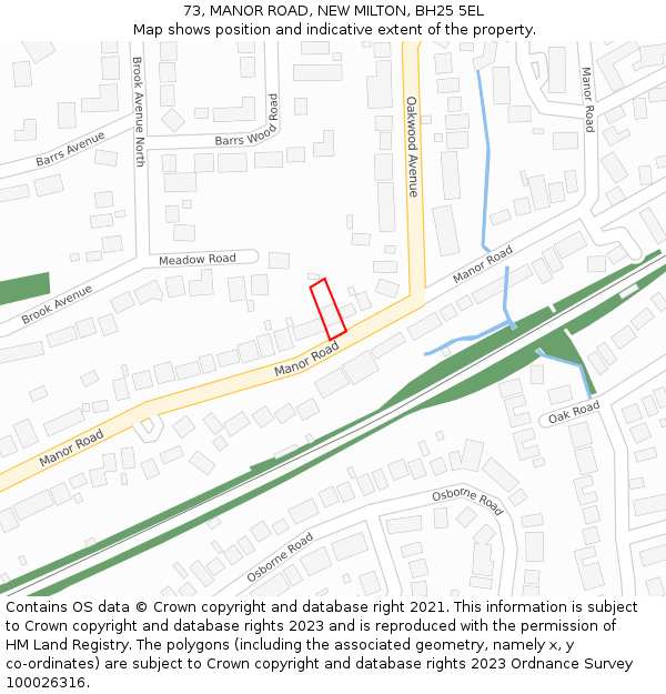 73, MANOR ROAD, NEW MILTON, BH25 5EL: Location map and indicative extent of plot